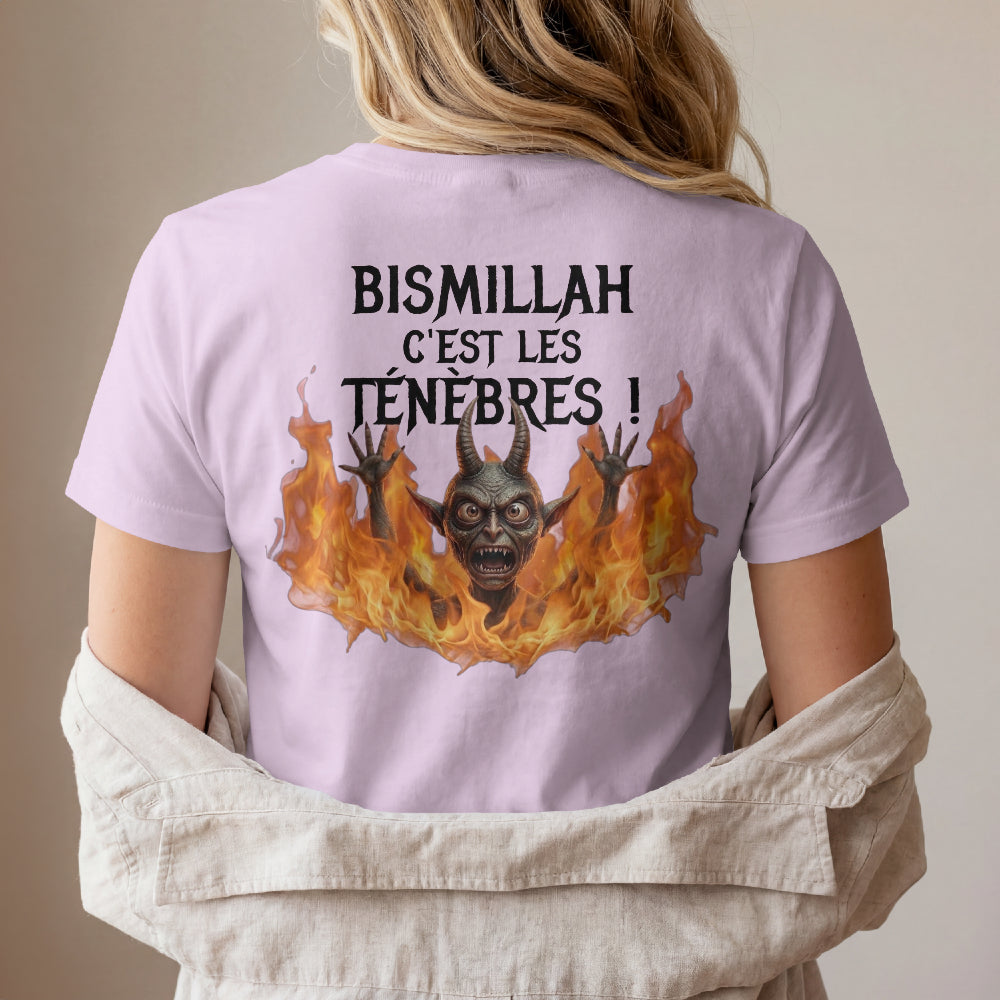 T-shirt rose « Bismillah, c'est les ténèbres ! » édition limitée – Gauche'Up, photo 5