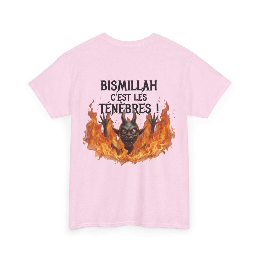 T-shirt rose « Bismillah, c'est les ténèbres ! » édition limitée – Gauche'Up, photo 1
