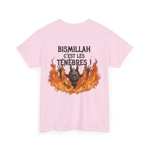 T-shirt rose « Bismillah, c'est les ténèbres ! » édition limitée – Gauche'Up, photo 1